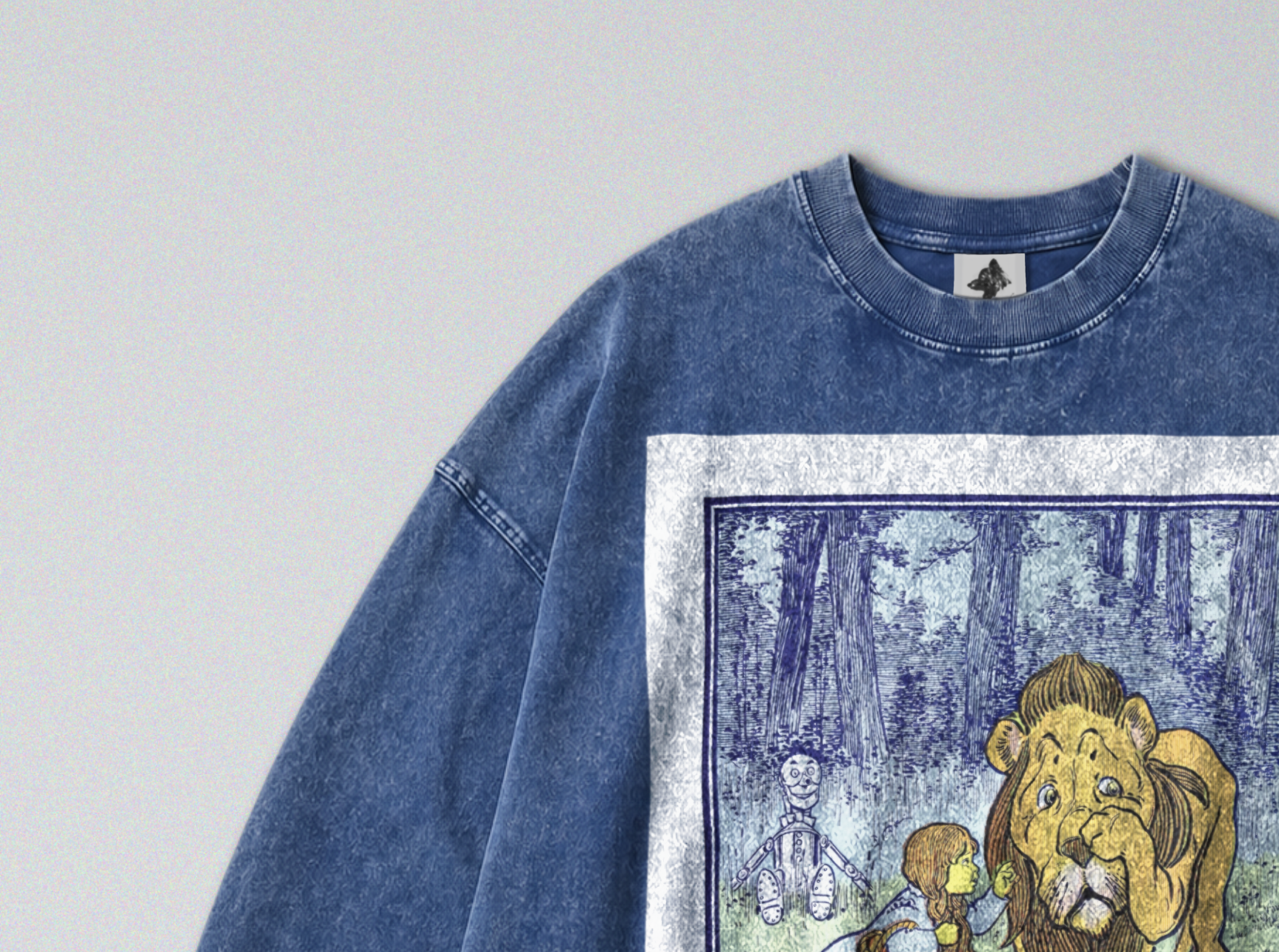 Oversized Snow Washed Long Sleeve Cotton Tee - Wizard of Oz Book Print