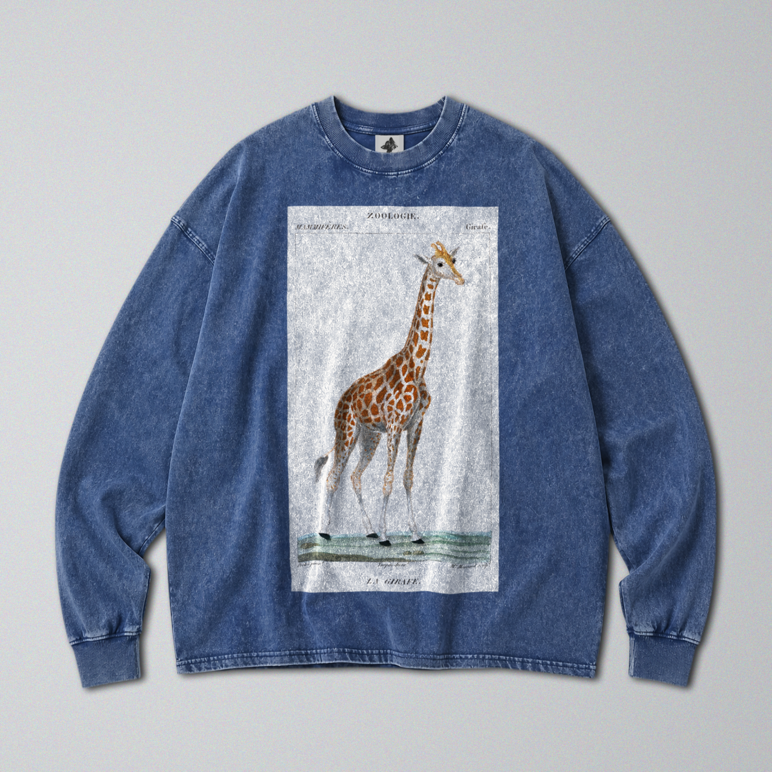 Oversized Snow Washed Long Sleeve Cotton Tee - Nubian Giraffe Print