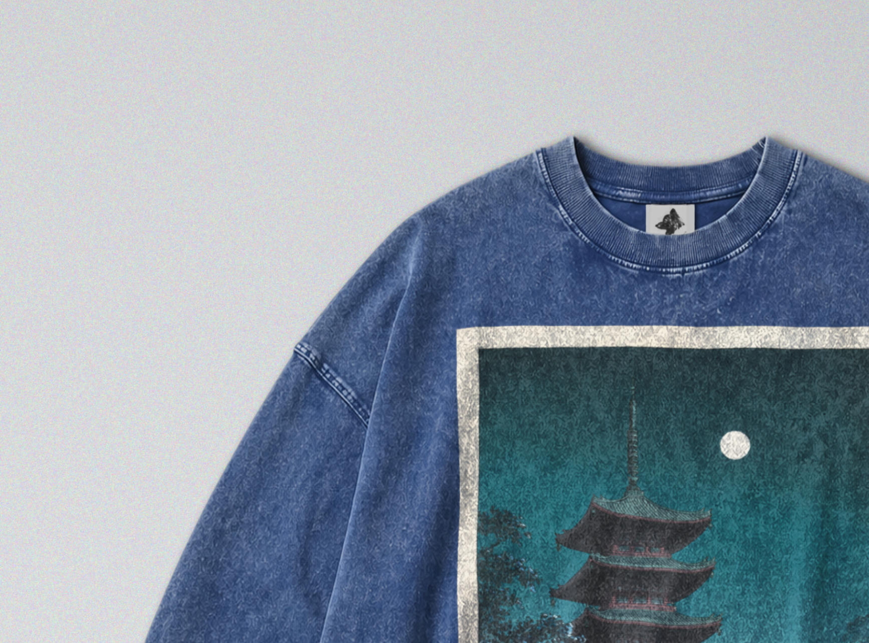 Oversized Snow Washed Long Sleeve Cotton Tee - Japan's Asakusa Kinryuzan Temple Print