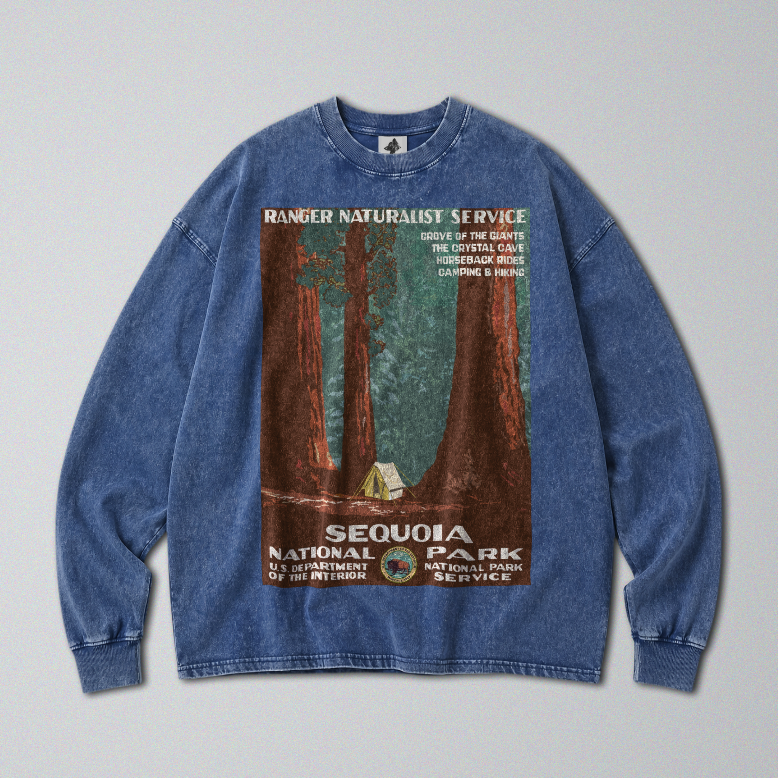 Oversized Snow Washed Long Sleeve Cotton Tee - Sequoia National Park Print