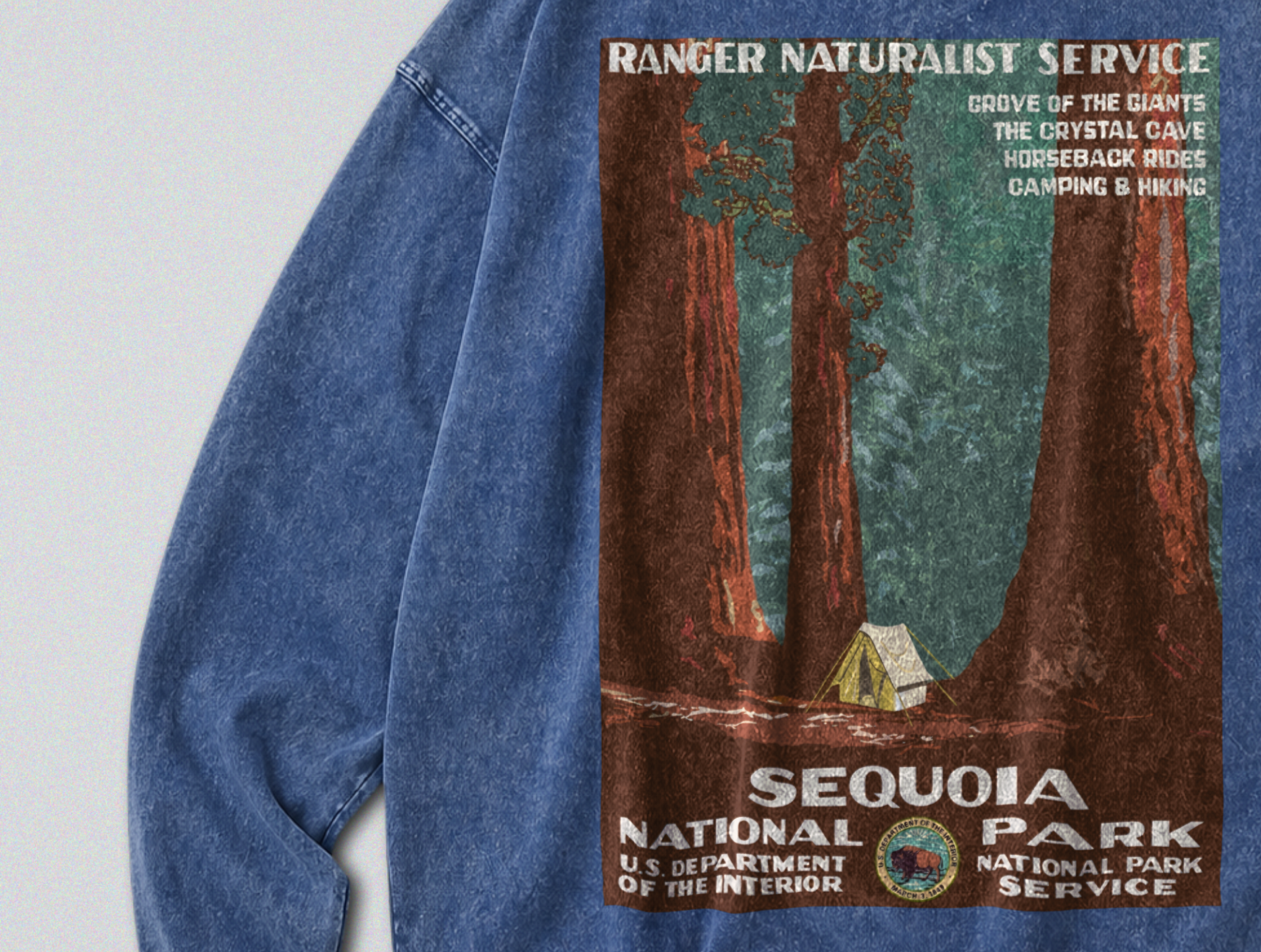 Oversized Snow Washed Long Sleeve Cotton Tee - Sequoia National Park Print