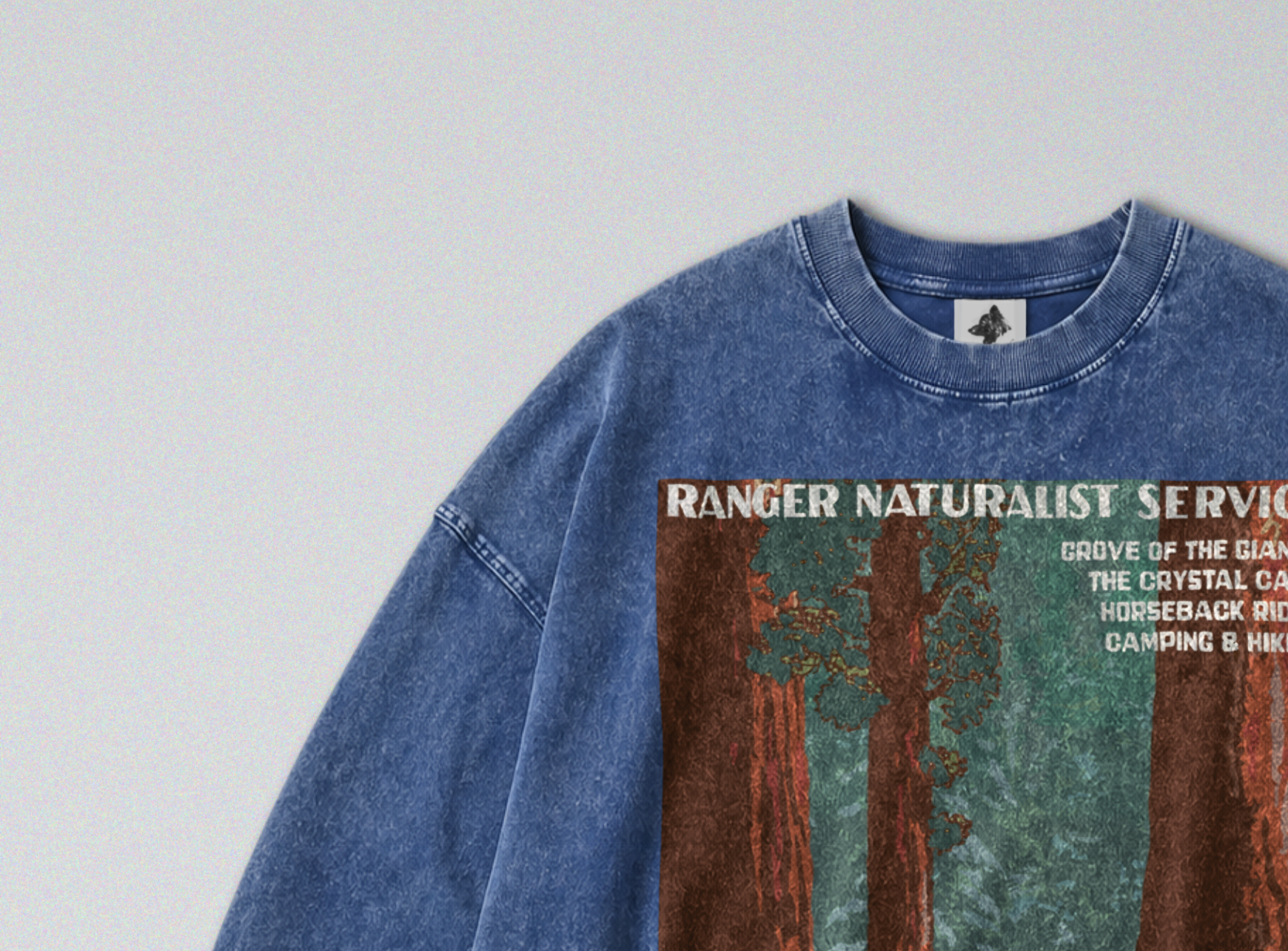 Oversized Snow Washed Long Sleeve Cotton Tee - Sequoia National Park Print