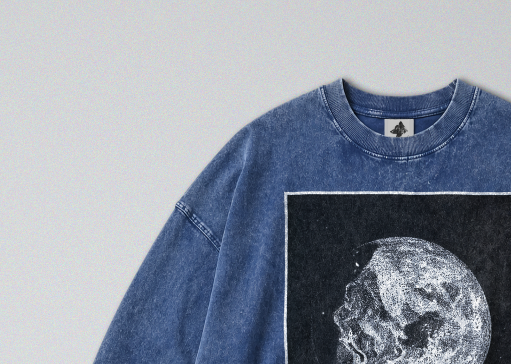Oversized Snow Washed Long Sleeve Cotton Tee - Sun & Moon in Outer Space Print
