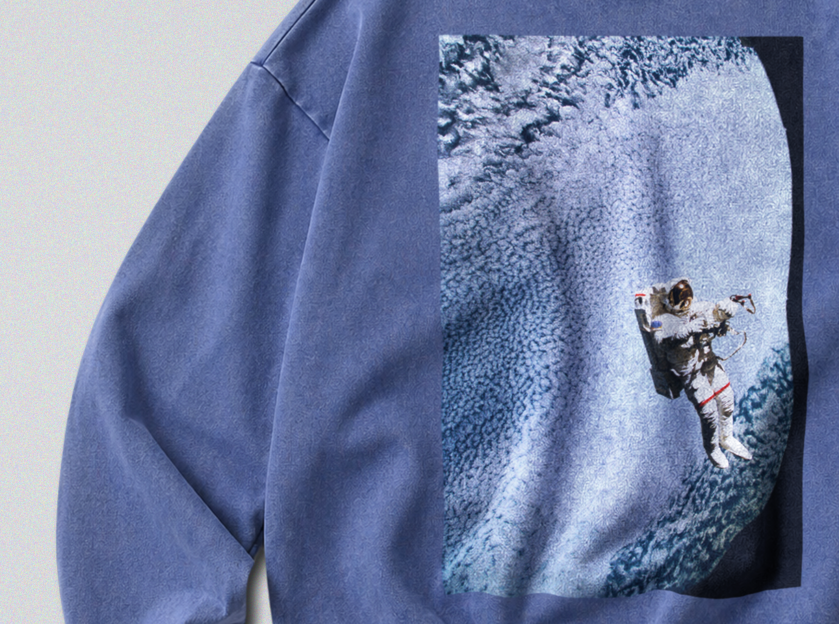 Oversized Snow Washed Cotton Sweatshirt - Astronaut in Space Print