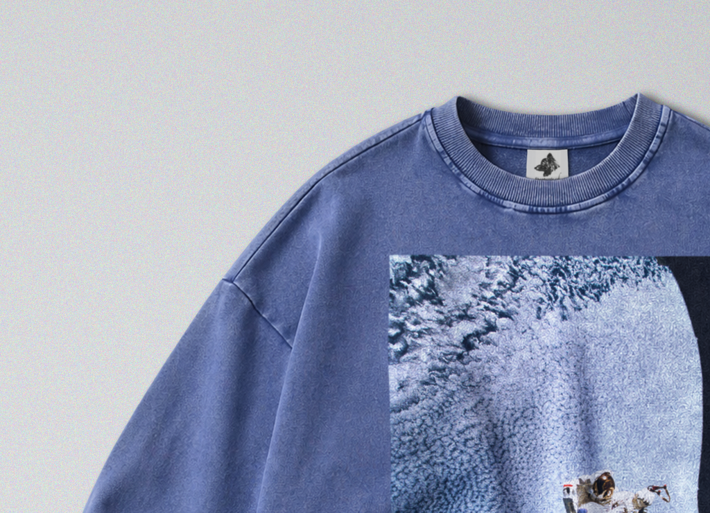 Oversized Snow Washed Cotton Sweatshirt - Astronaut in Space Print