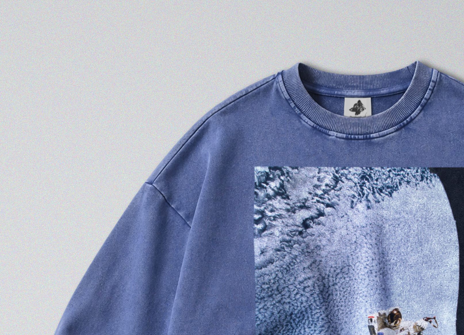 Oversized Snow Washed Cotton Sweatshirt - Astronaut in Space Print
