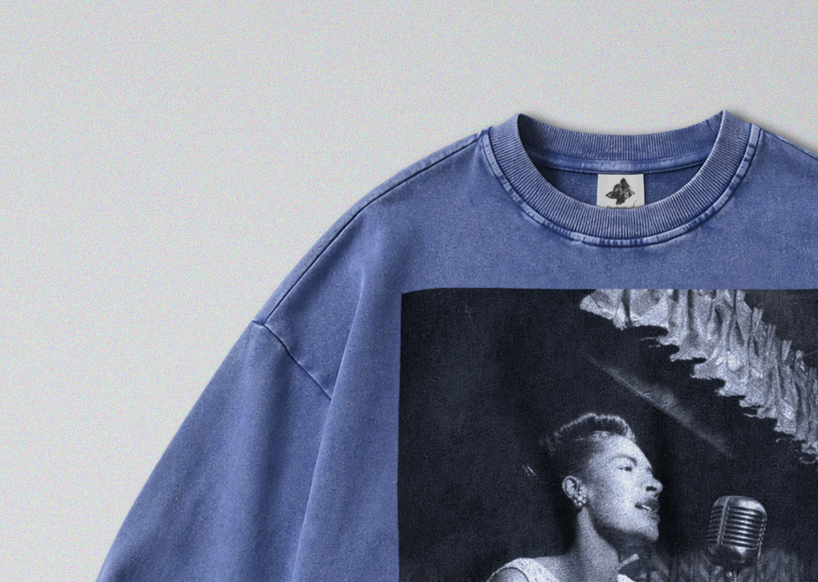 Oversized Snow Washed Cotton Sweatshirt - Famous Singer Billie Holiday Print