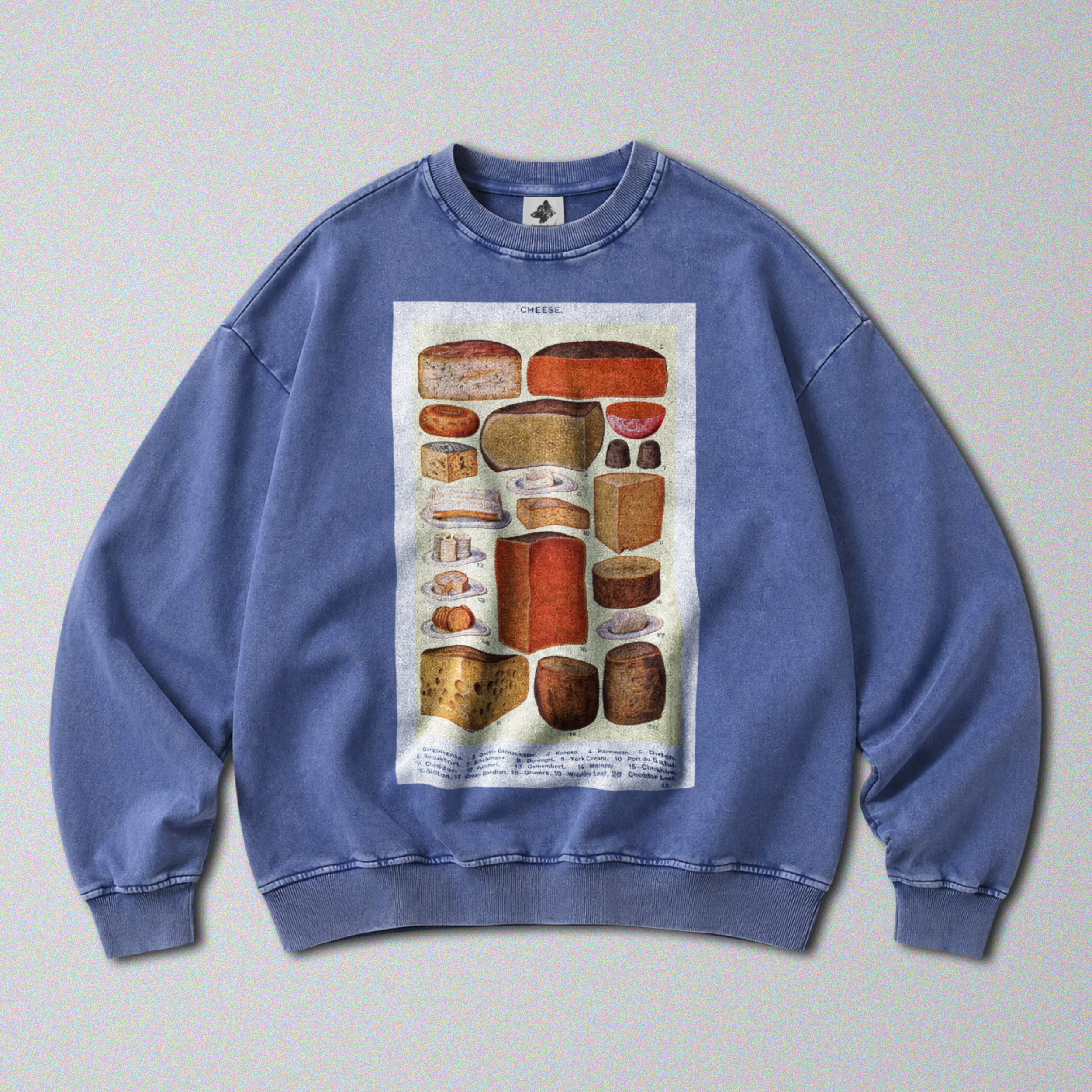 Oversized Snow Washed Cotton Sweatshirt - Collection of Cheese's Print