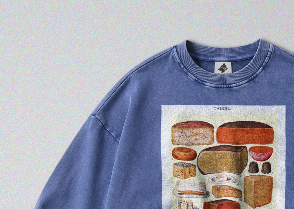 Oversized Snow Washed Cotton Sweatshirt - Collection of Cheese's Print