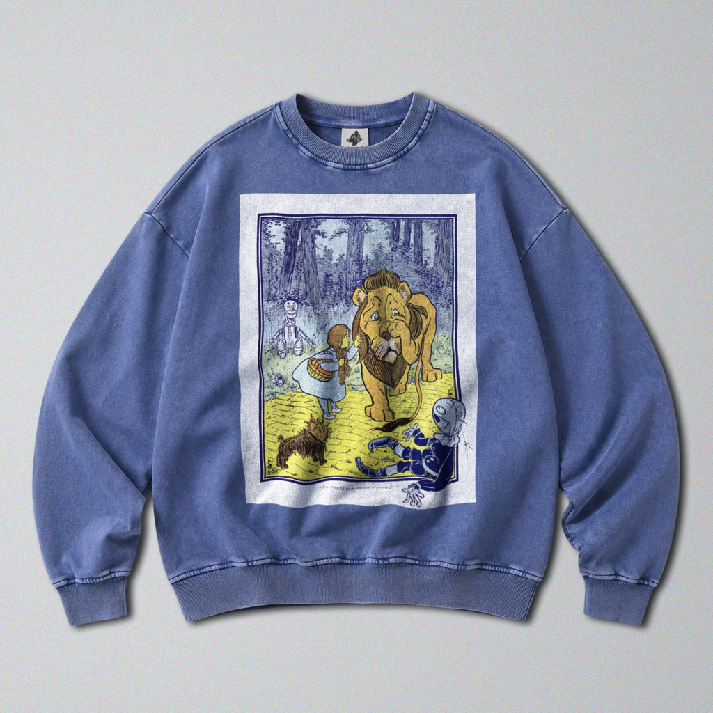 Oversized Snow Washed Cotton Sweatshirt - Wizard of Oz Book Print