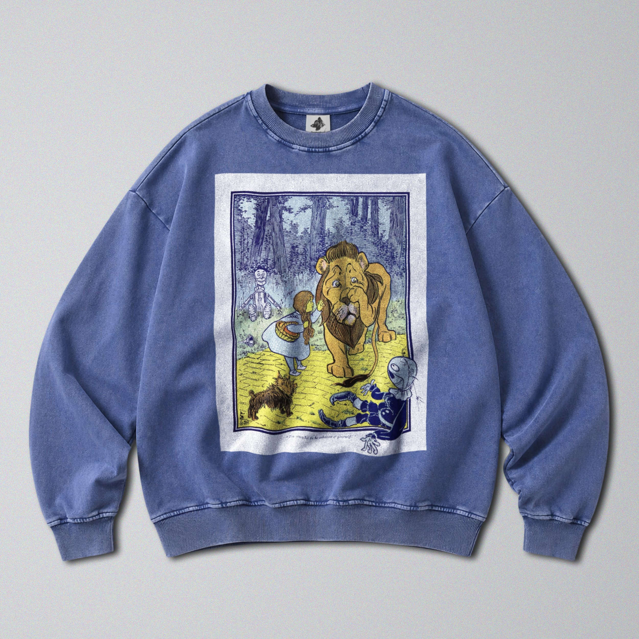 Oversized Snow Washed Cotton Sweatshirt - Wizard of Oz Book Print