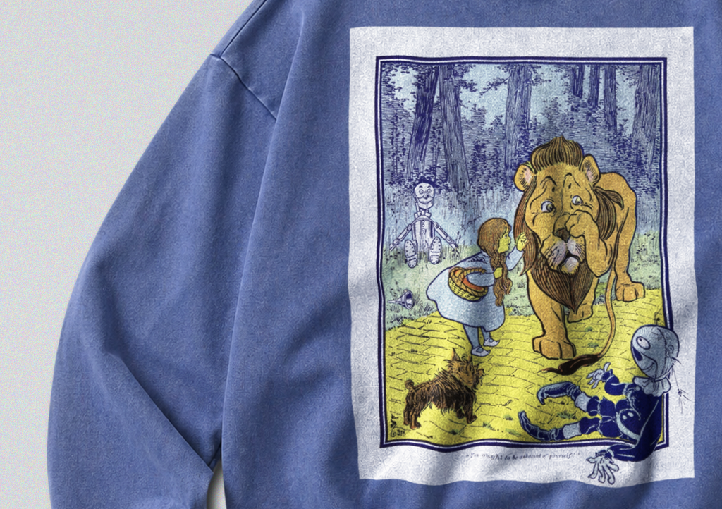 Oversized Snow Washed Cotton Sweatshirt - Wizard of Oz Book Print