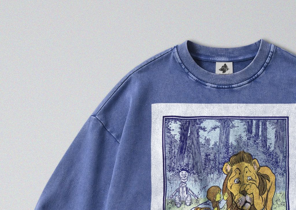 Oversized Snow Washed Cotton Sweatshirt - Wizard of Oz Book Print