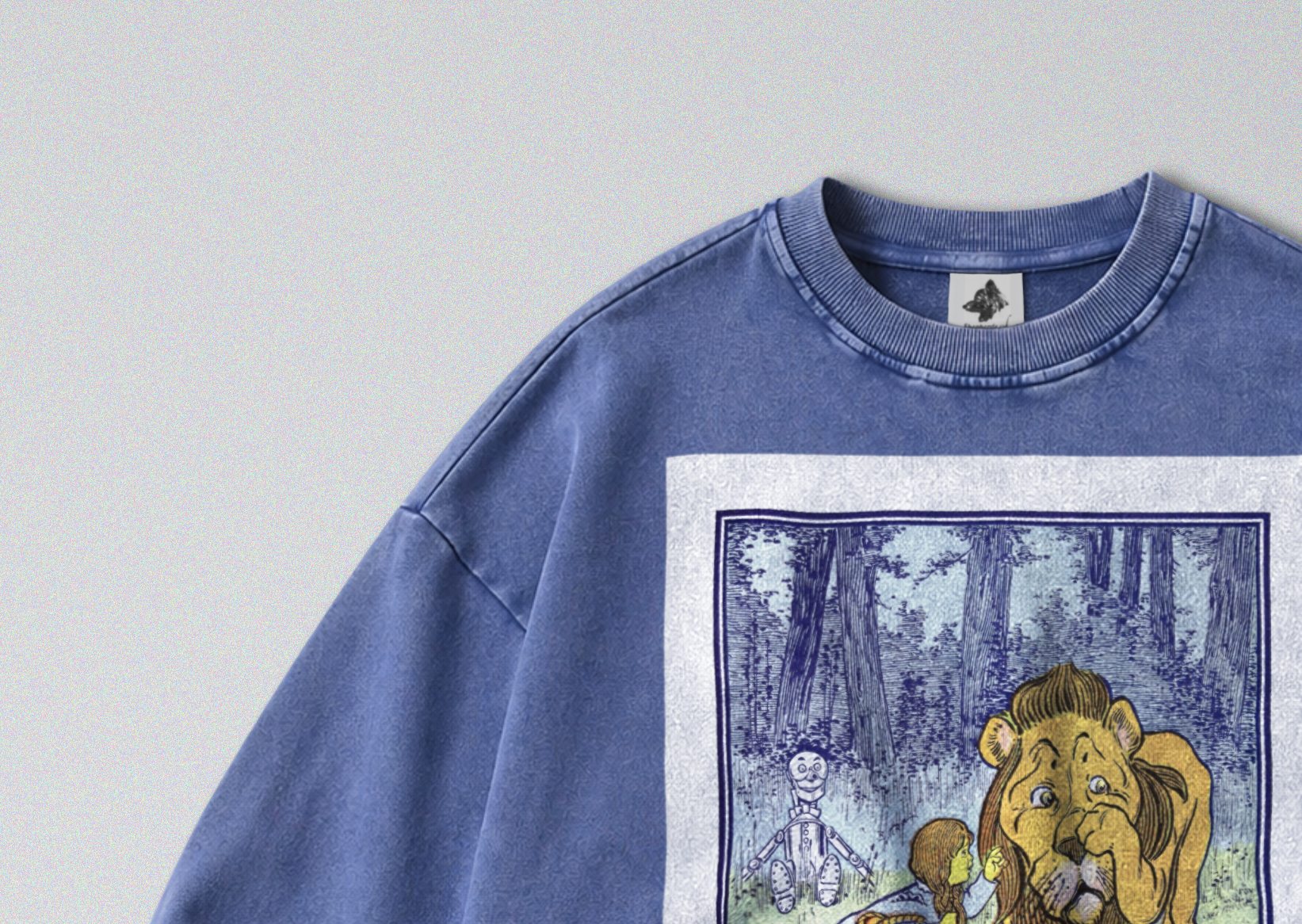 Oversized Snow Washed Cotton Sweatshirt - Wizard of Oz Book Print