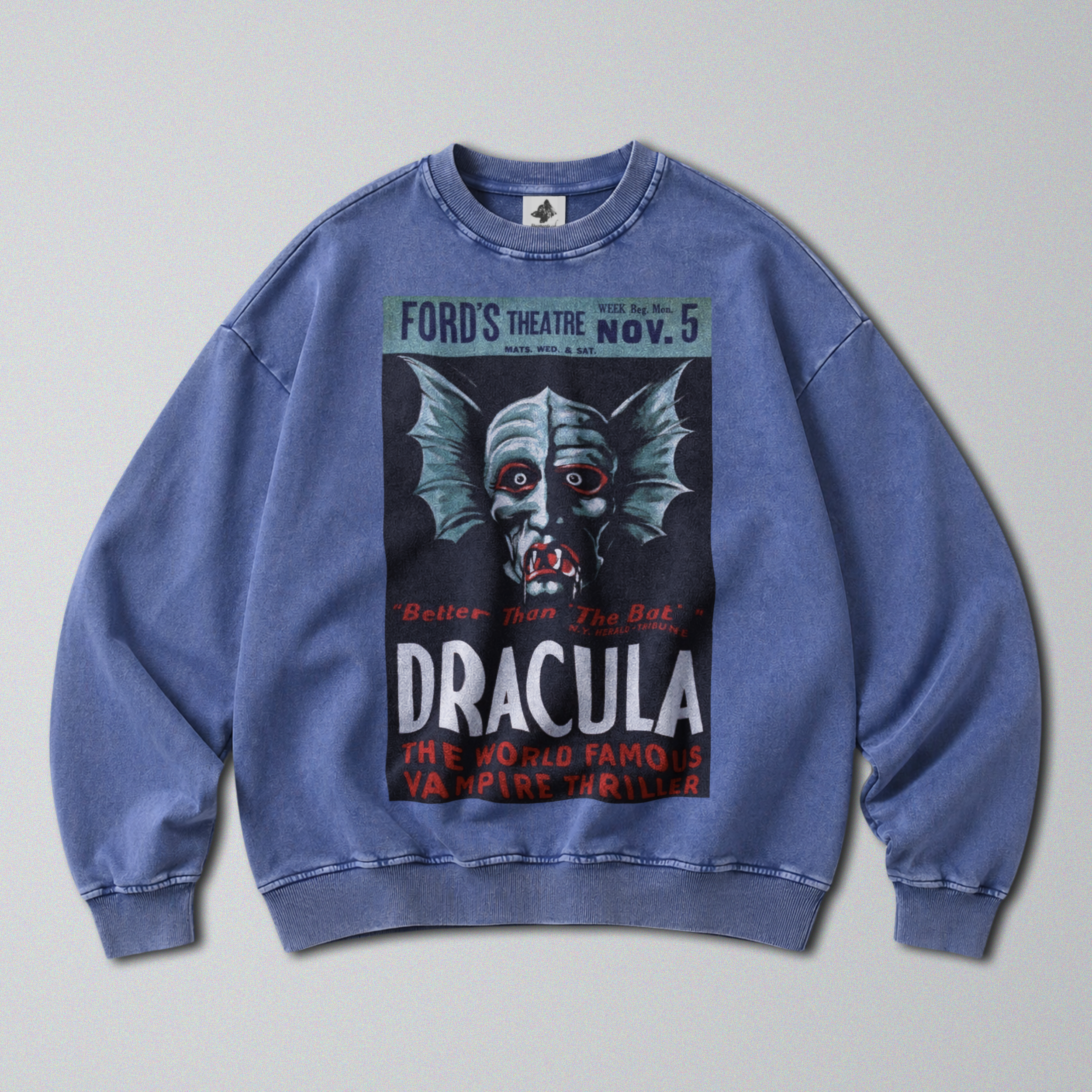 Oversized Snow Washed Cotton Sweatshirt - Dracula Poster Print