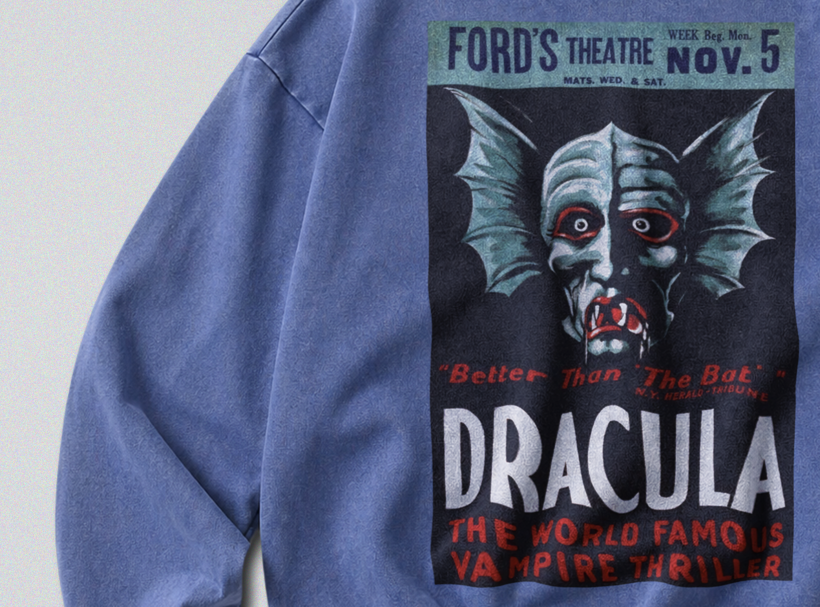 Oversized Snow Washed Cotton Sweatshirt - Dracula Poster Print