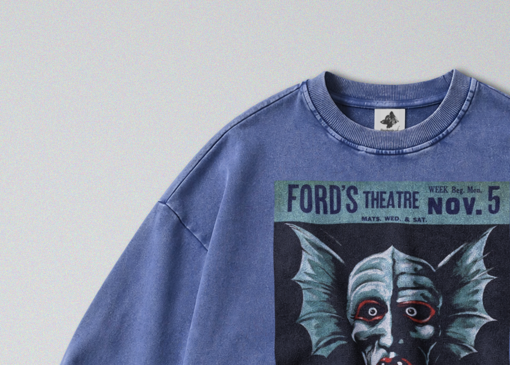 Oversized Snow Washed Cotton Sweatshirt - Dracula Poster Print