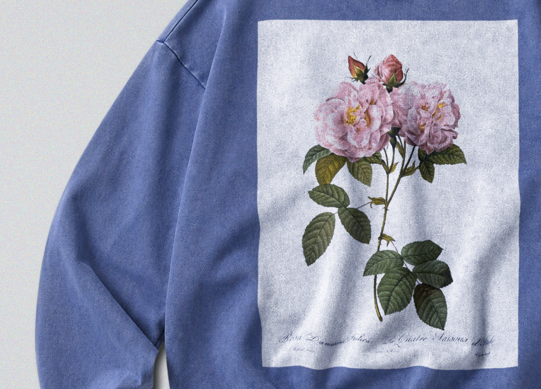 Oversized Snow Washed Cotton Sweatshirt - Minimalist Rose Print