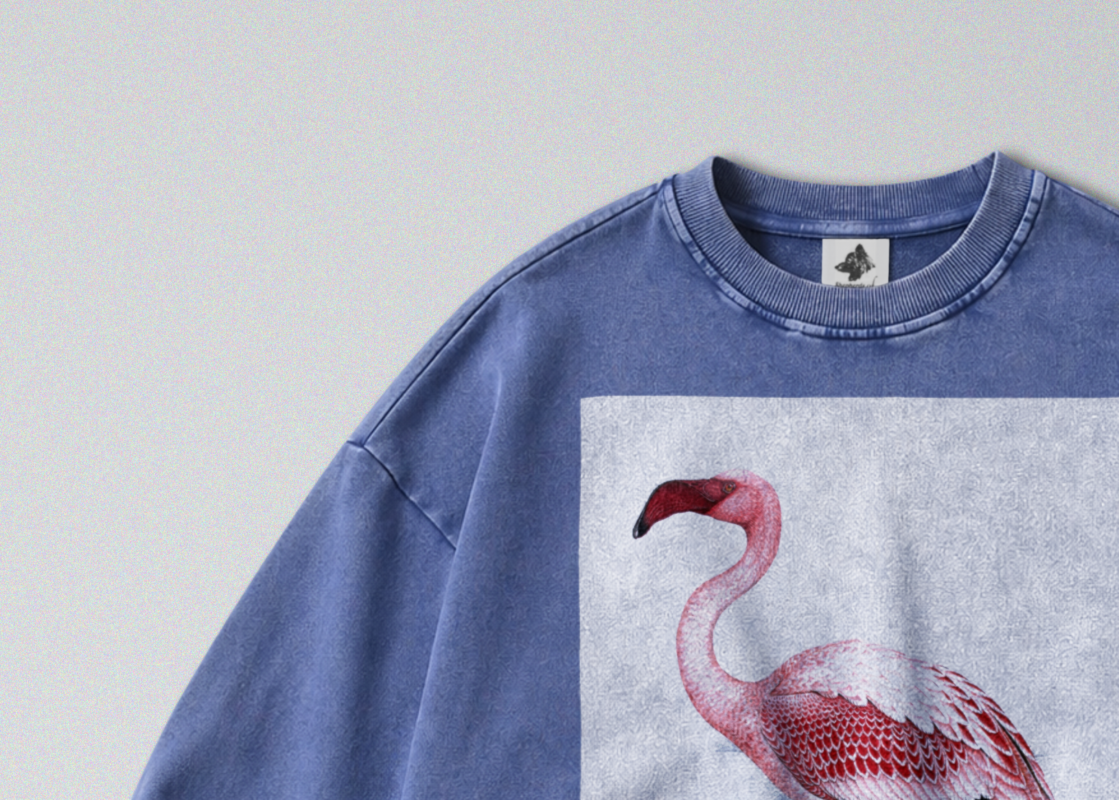 Oversized Snow Washed Cotton Sweatshirt - Pink Flamingo Print