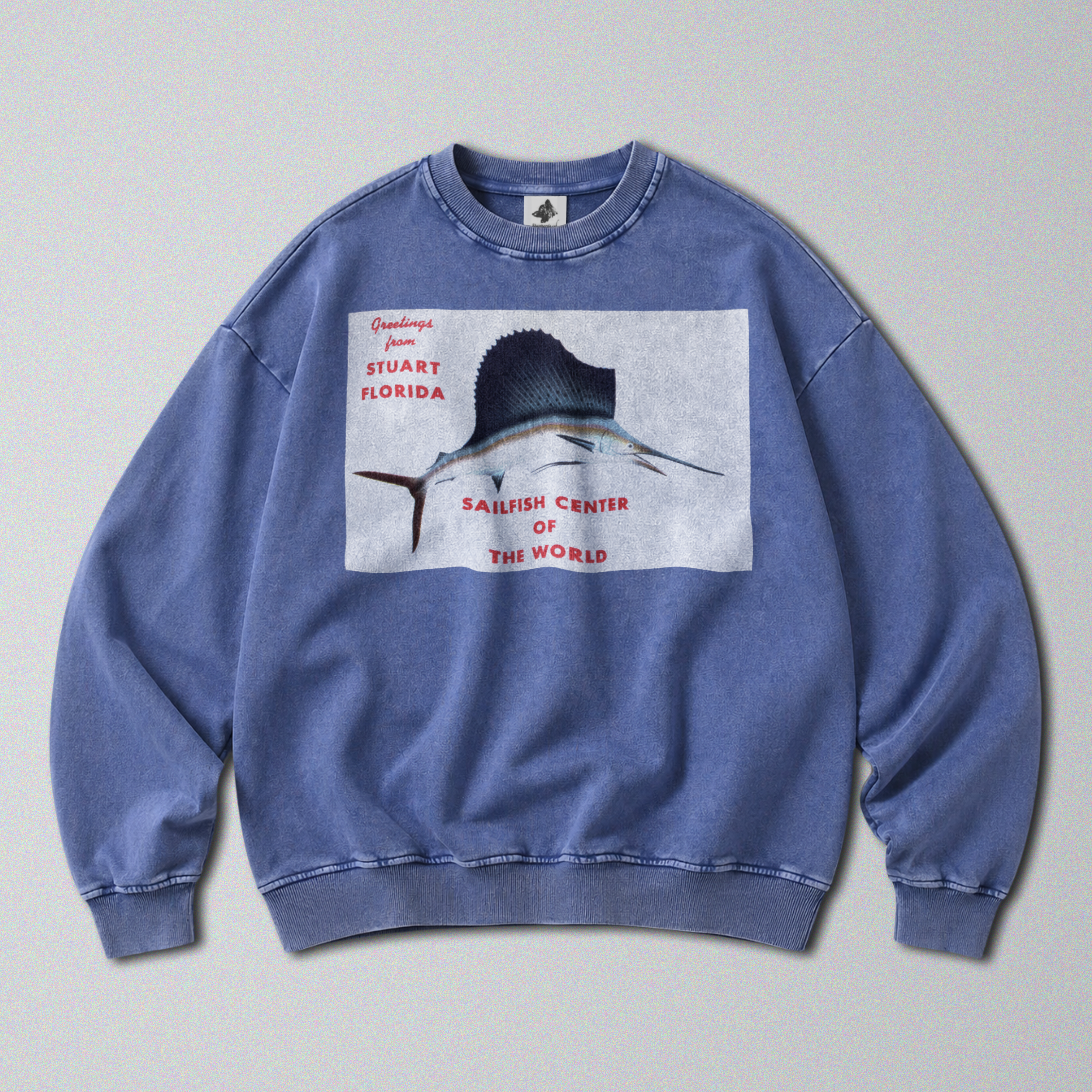 Oversized Snow Washed Cotton Sweatshirt - Floida Sailfish Print