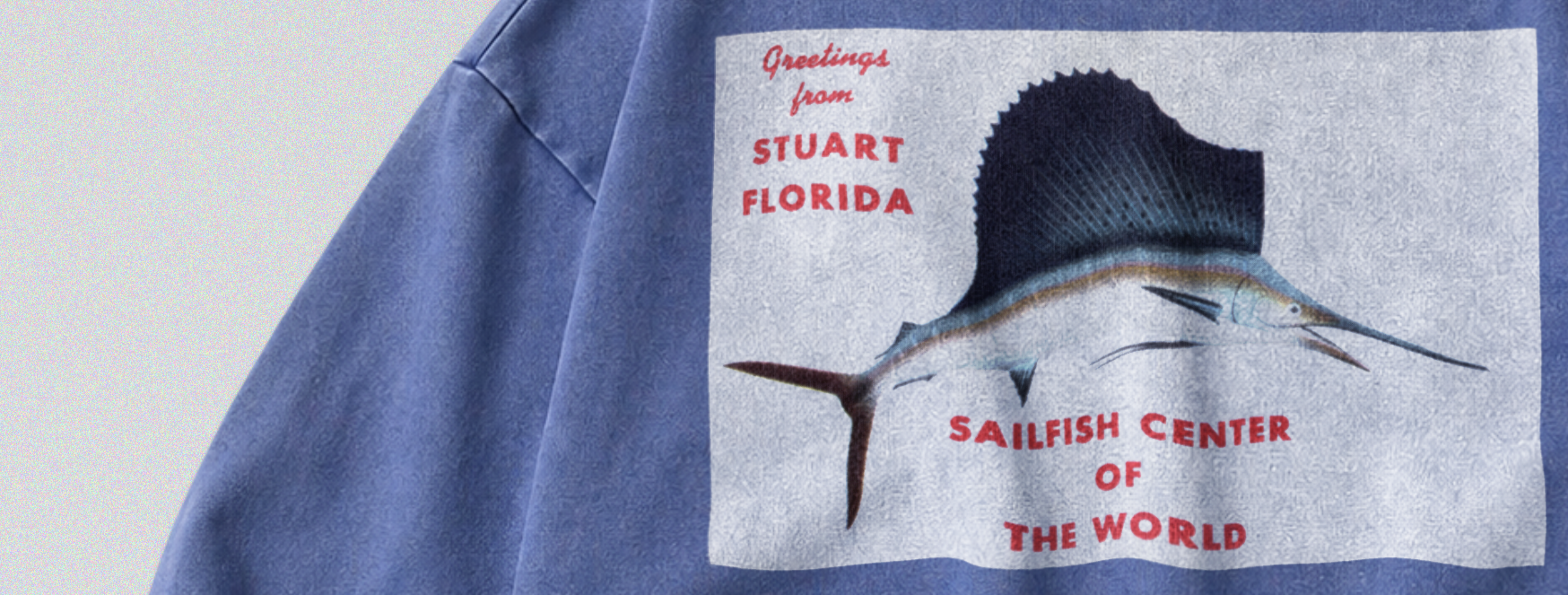Oversized Snow Washed Cotton Sweatshirt - Floida Sailfish Print