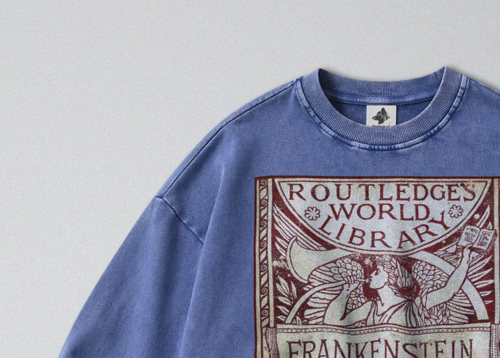 Oversized Snow Washed Cotton Sweatshirt - Frankenstein Book Cover Print