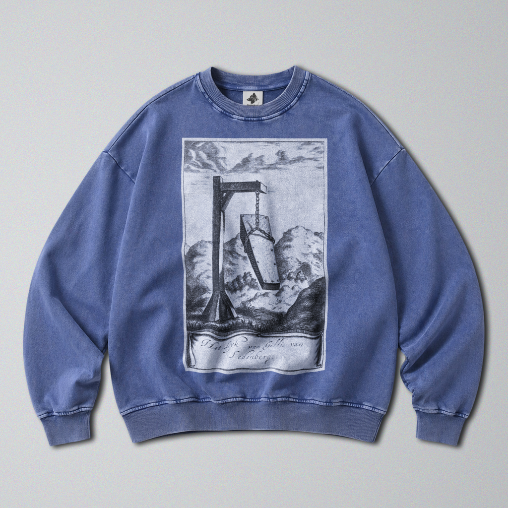 Oversized Snow Washed Cotton Sweatshirt - Macabre Coffin Print