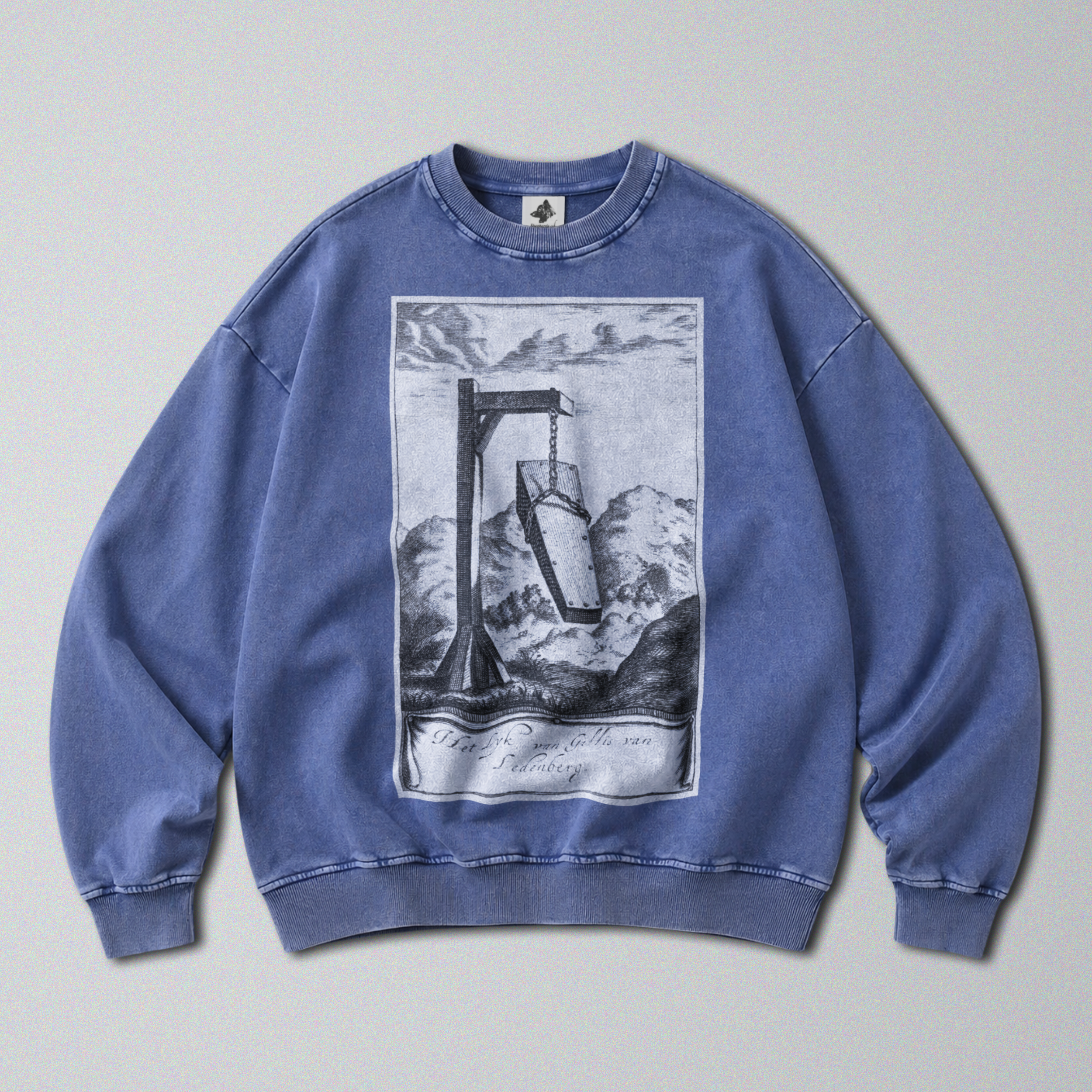 Oversized Snow Washed Cotton Sweatshirt - Macabre Coffin Print