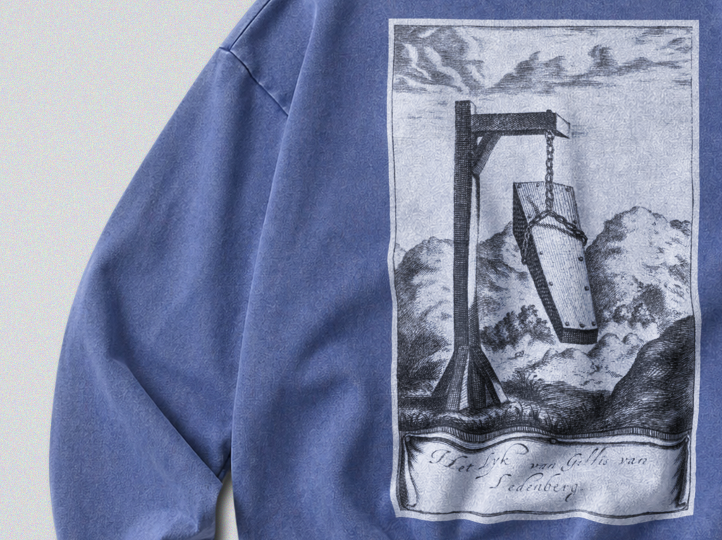 Oversized Snow Washed Cotton Sweatshirt - Macabre Coffin Print