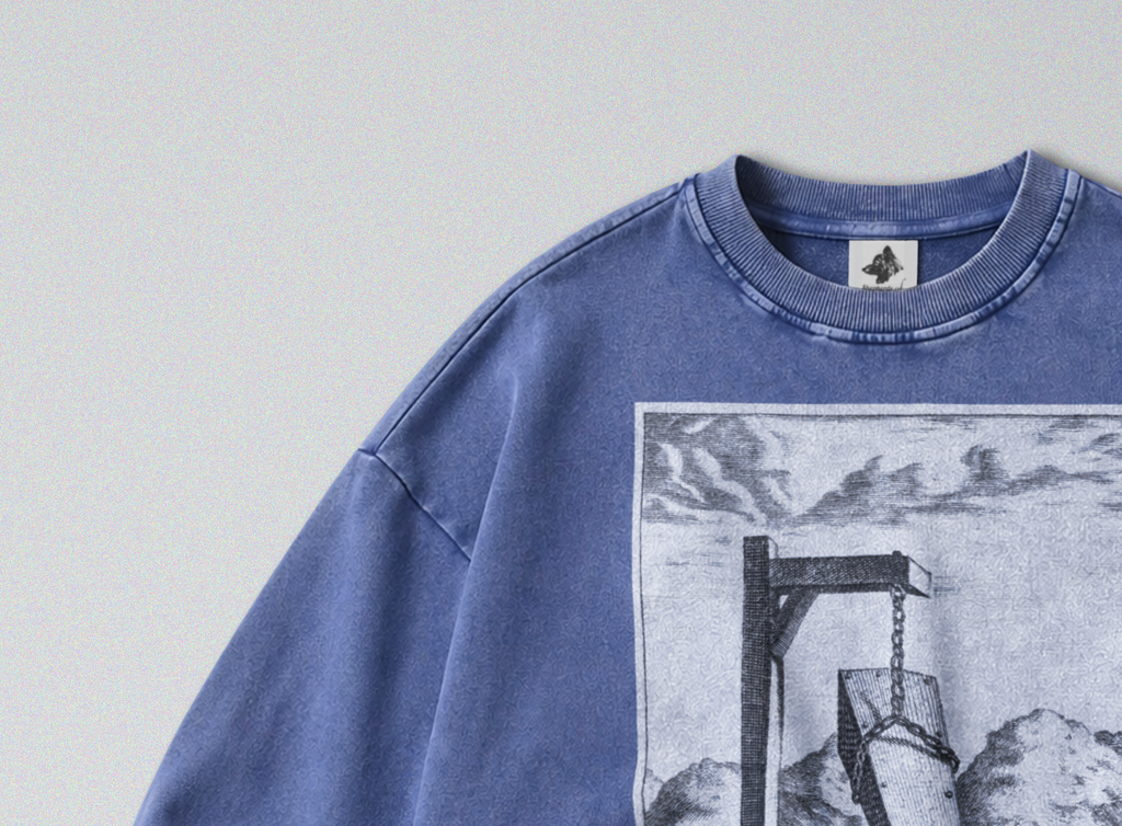 Oversized Snow Washed Cotton Sweatshirt - Macabre Coffin Print