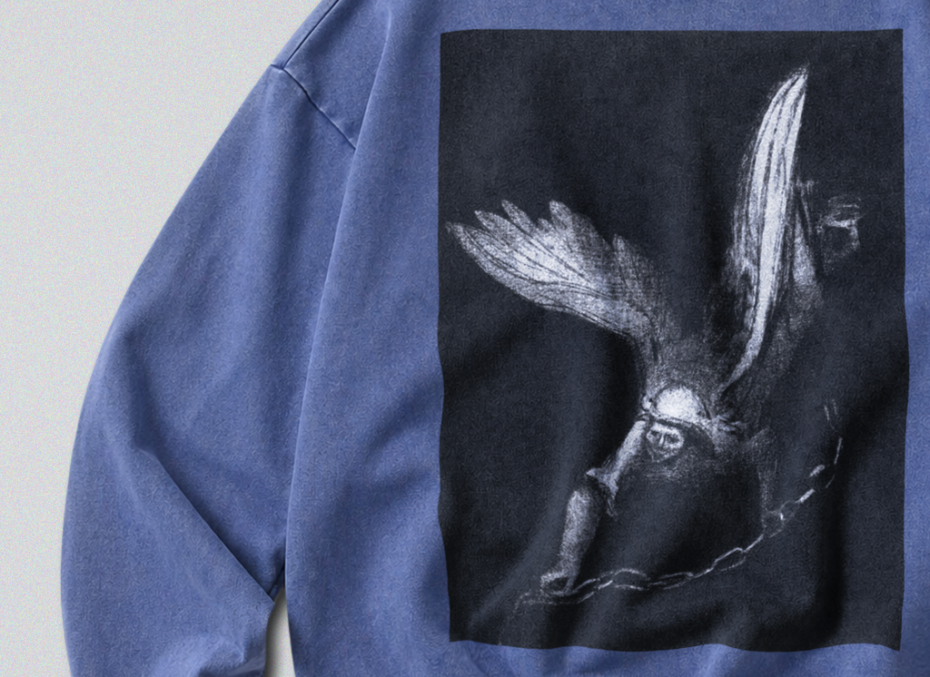 Oversized Snow Washed Cotton Sweatshirt - Haunting Angel of Death Print