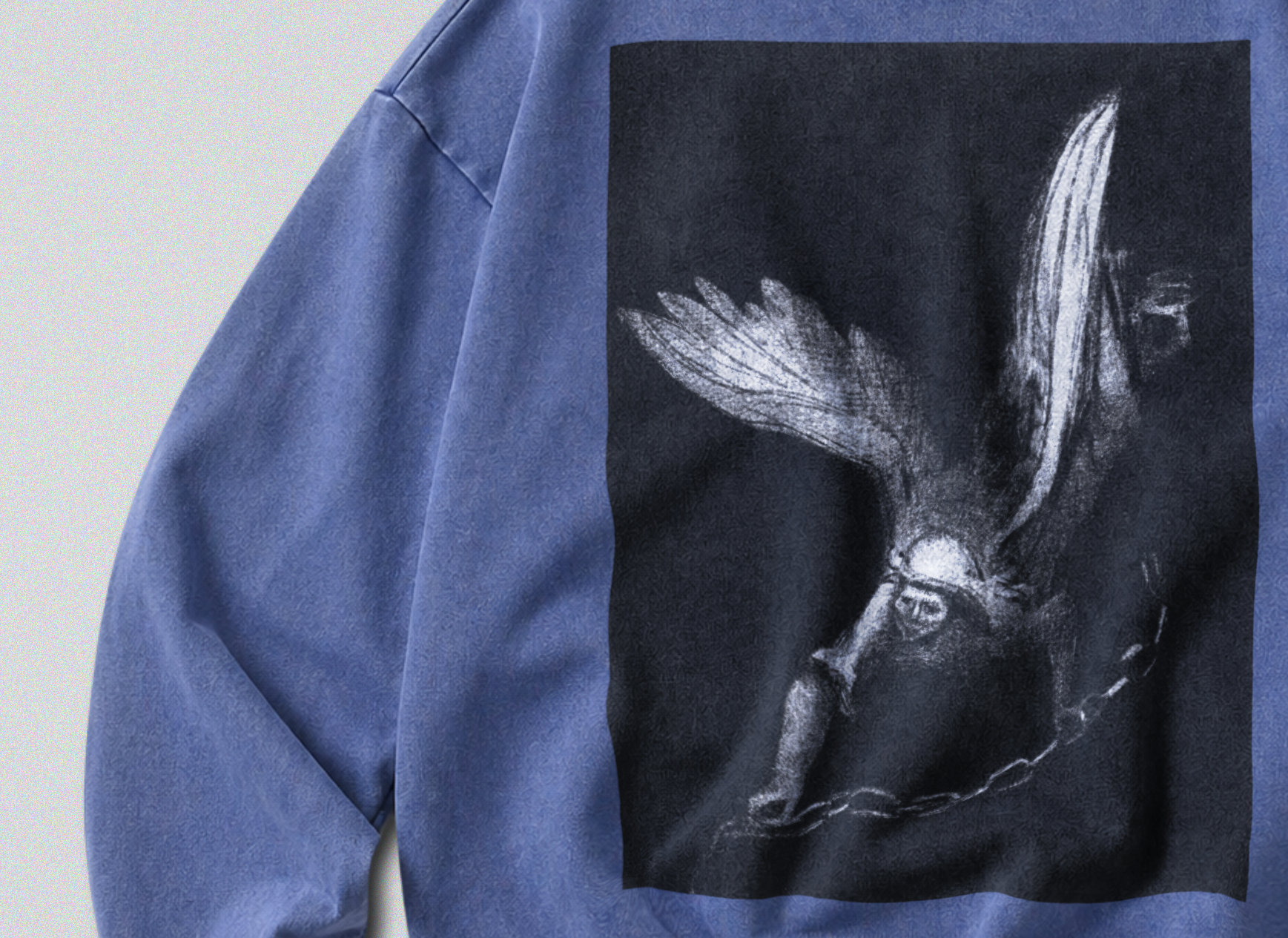 Oversized Snow Washed Cotton Sweatshirt - Haunting Angel of Death Print