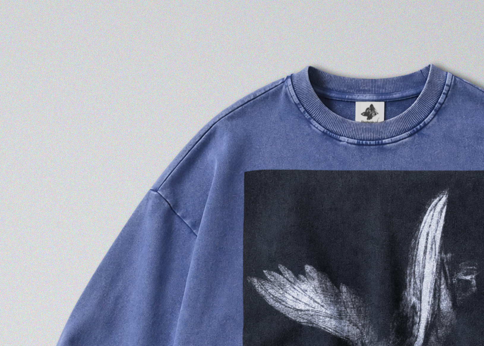 Oversized Snow Washed Cotton Sweatshirt - Haunting Angel of Death Print