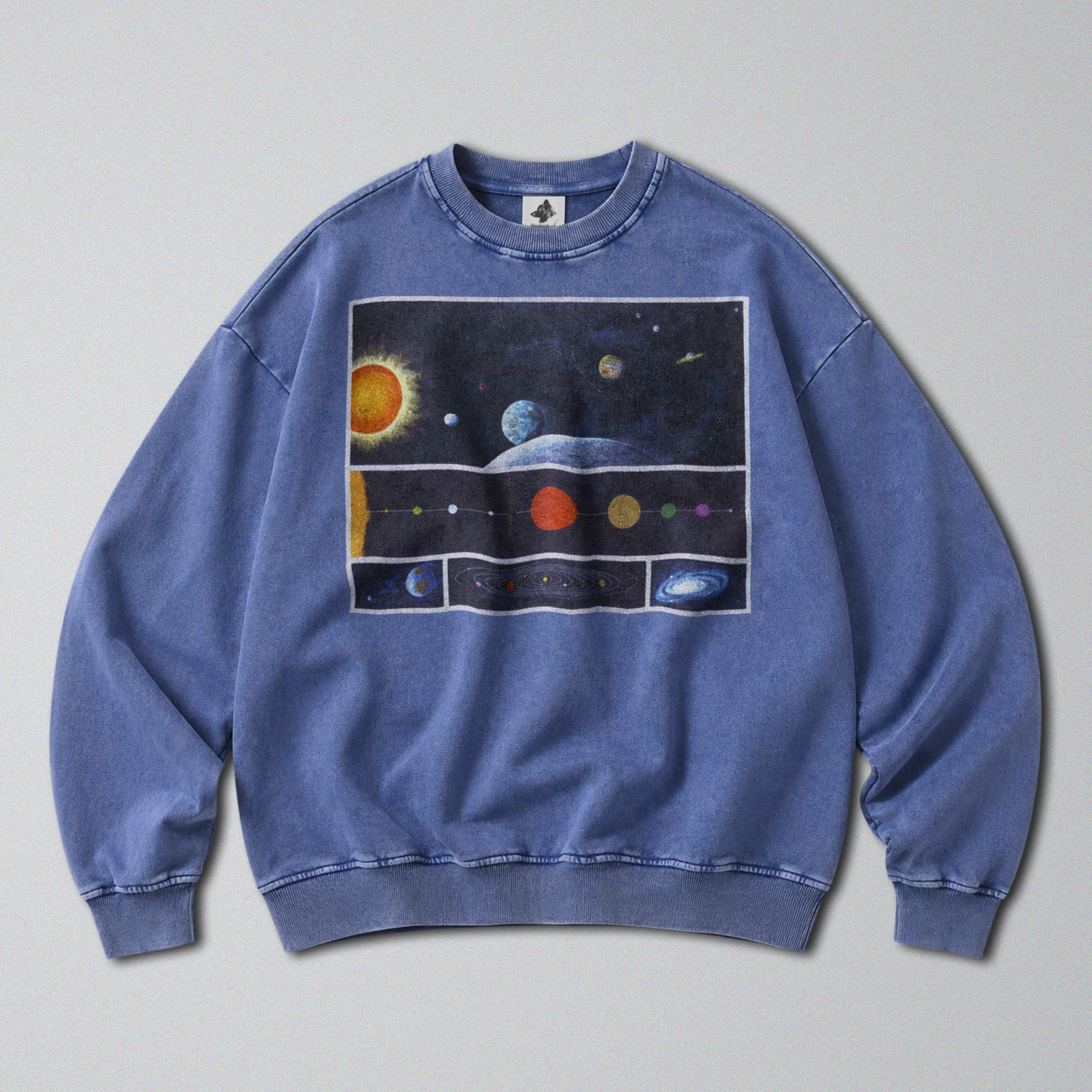 Oversized Snow Washed Cotton Sweatshirt - NASA Solar System Print