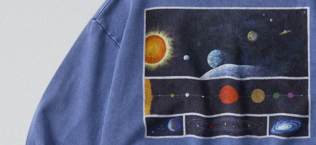 Oversized Snow Washed Cotton Sweatshirt - NASA Solar System Print