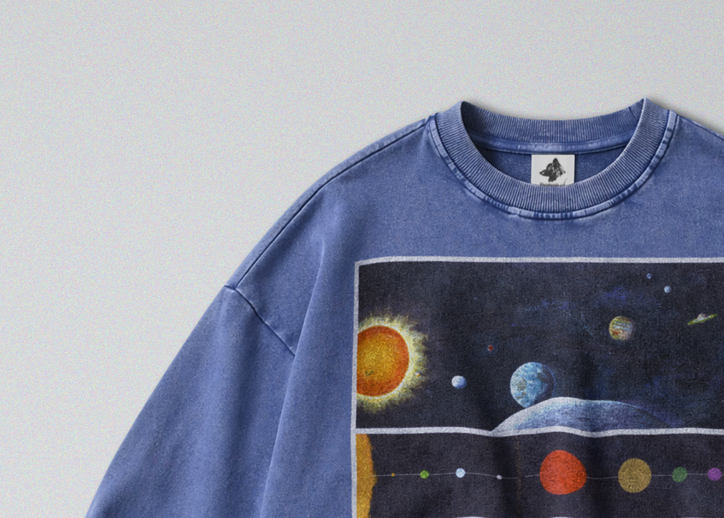 Oversized Snow Washed Cotton Sweatshirt - NASA Solar System Print