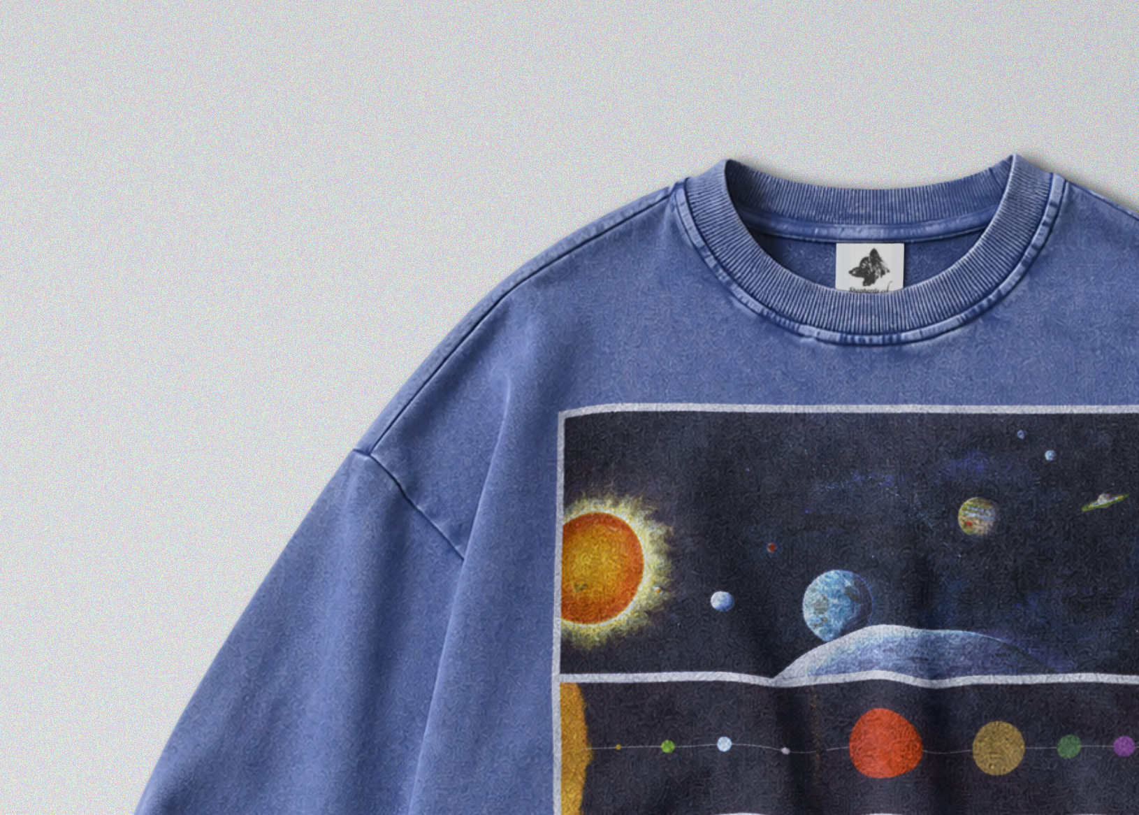 Oversized Snow Washed Cotton Sweatshirt - NASA Solar System Print