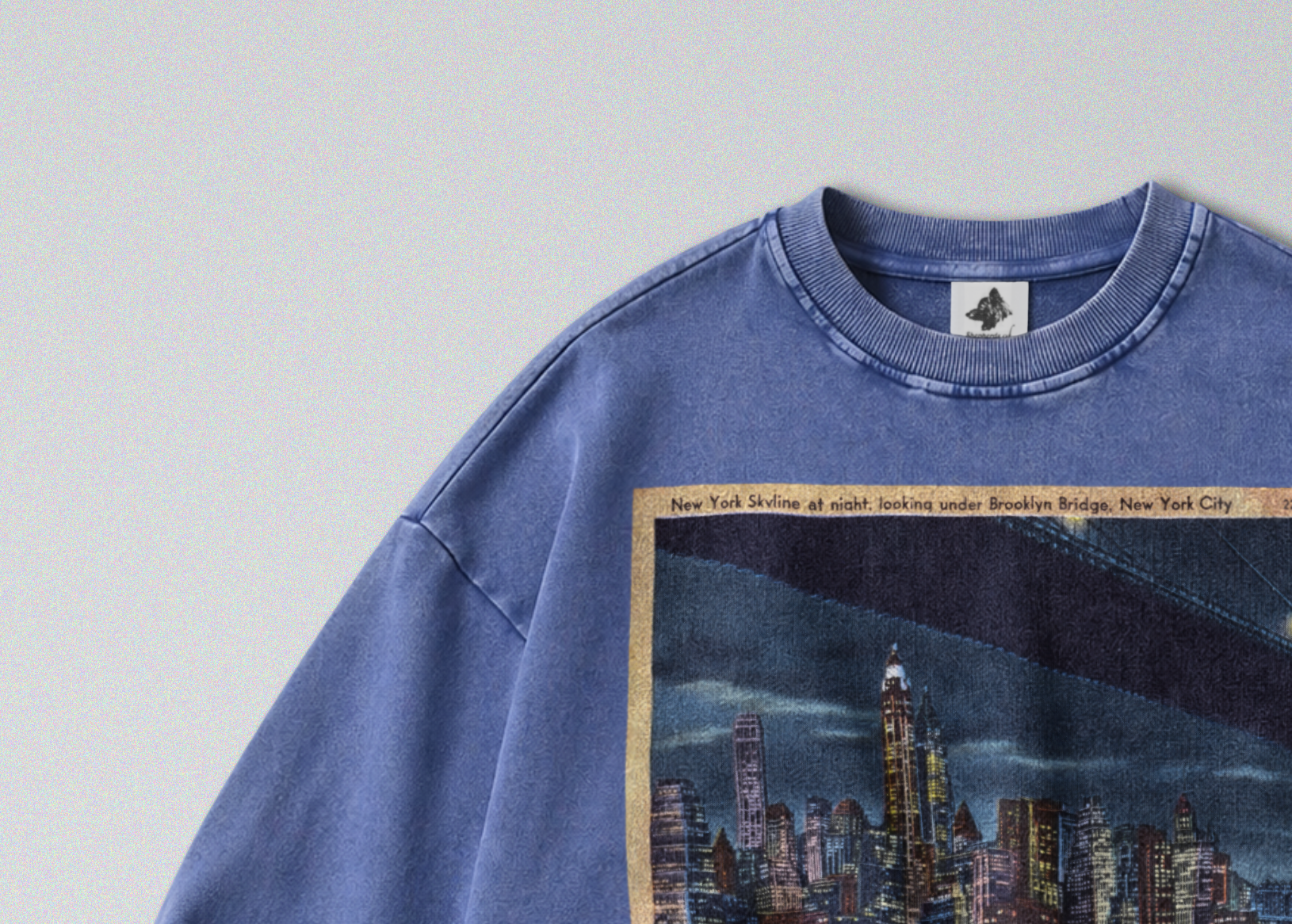 Oversized Snow Washed Cotton Sweatshirt - New York City Skyline Print