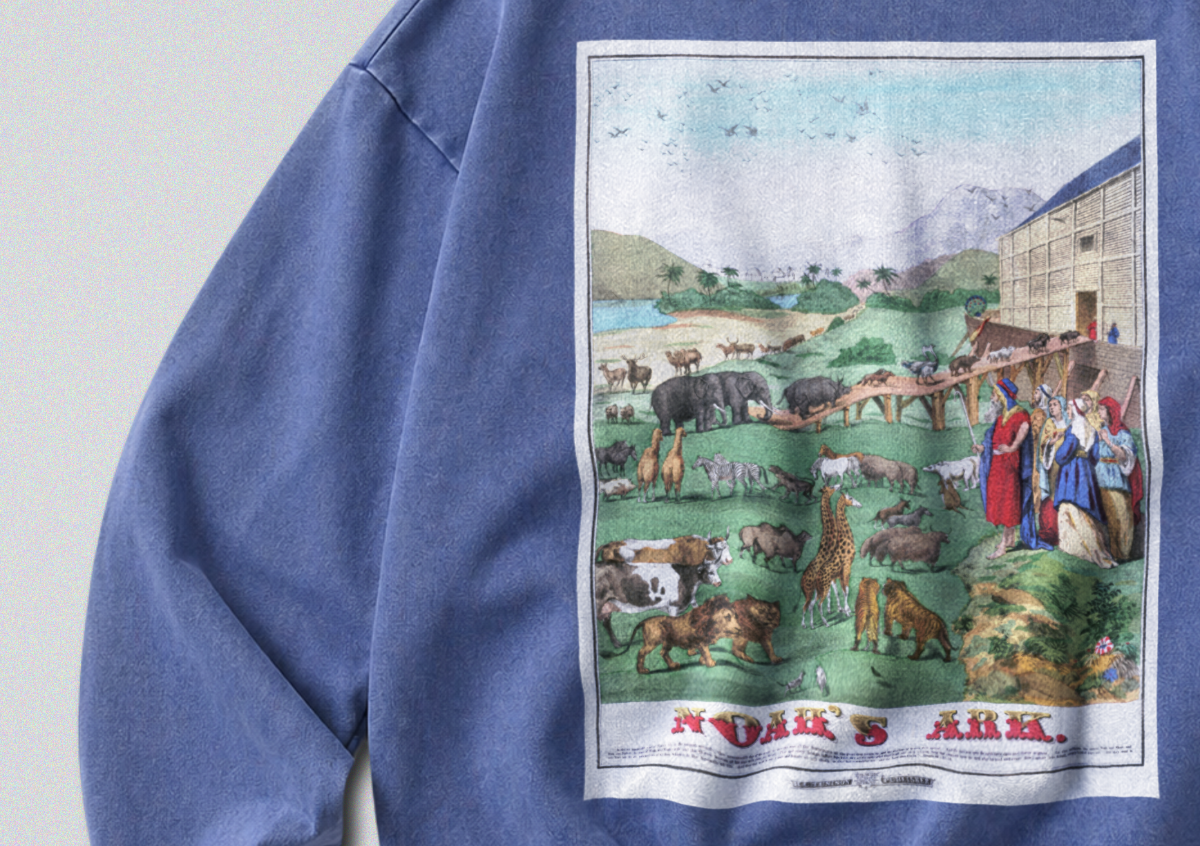 Oversized Snow Washed Cotton Sweatshirt - Noah's Ark Print