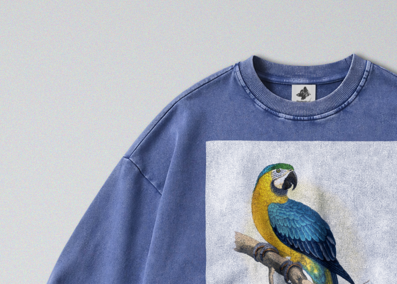 Oversized Snow Washed Cotton Sweatshirt - Yellow & Blue Parrot