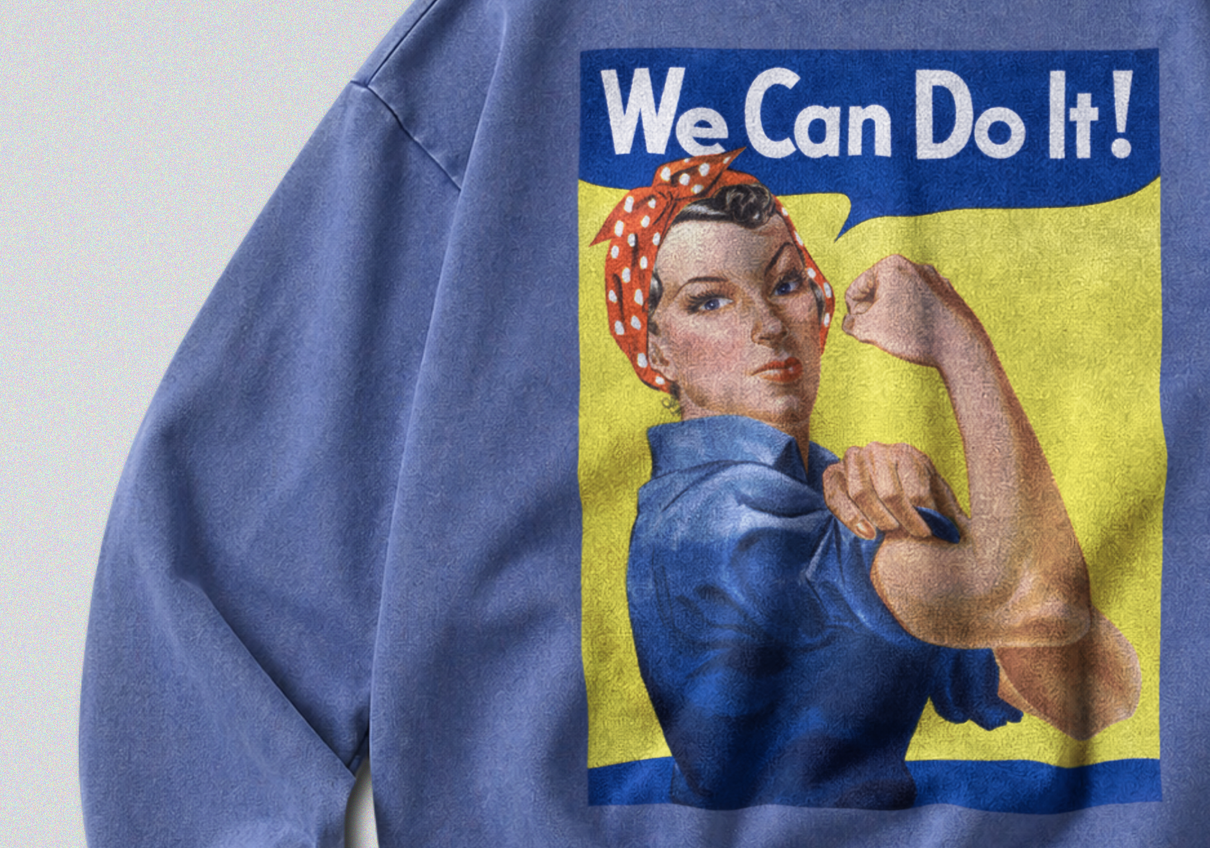 Oversized Snow Washed Cotton Sweatshirt - Rosie The Riveter Print