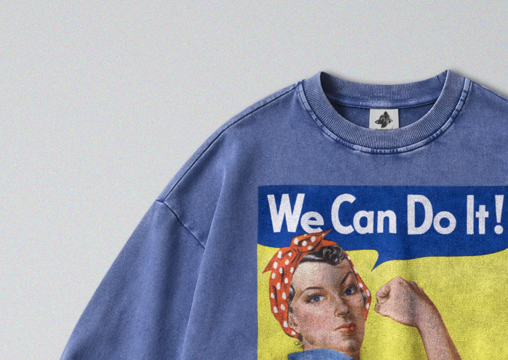 Oversized Snow Washed Cotton Sweatshirt - Rosie The Riveter Print