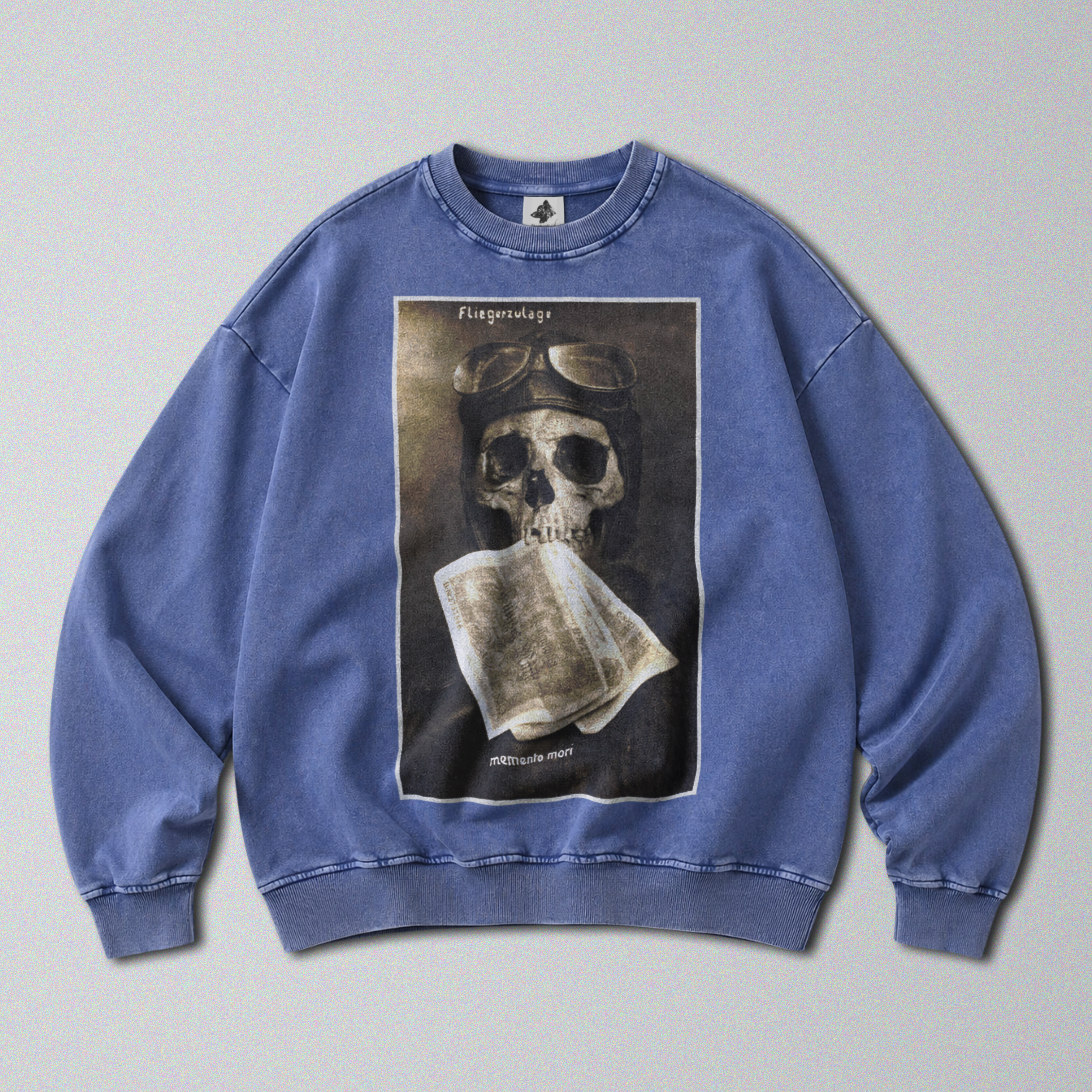 Oversized Snow Washed Cotton Sweatshirt - WW1 Remember Death Print