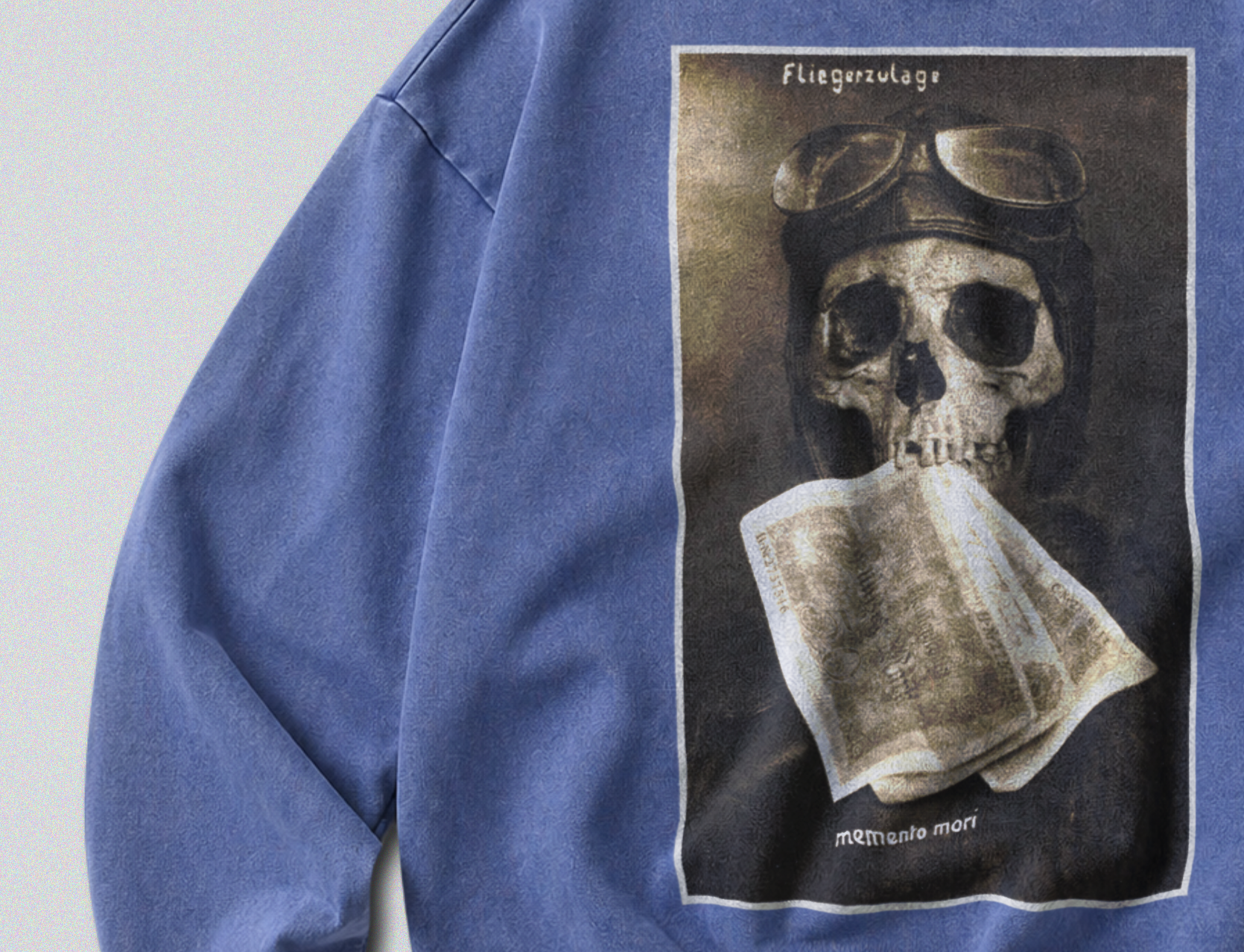 Oversized Snow Washed Cotton Sweatshirt - WW1 Remember Death Print