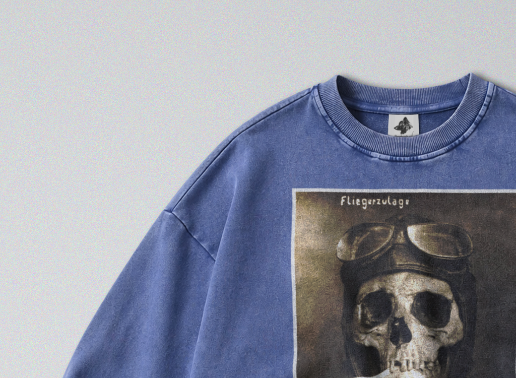 Oversized Snow Washed Cotton Sweatshirt - WW1 Remember Death Print