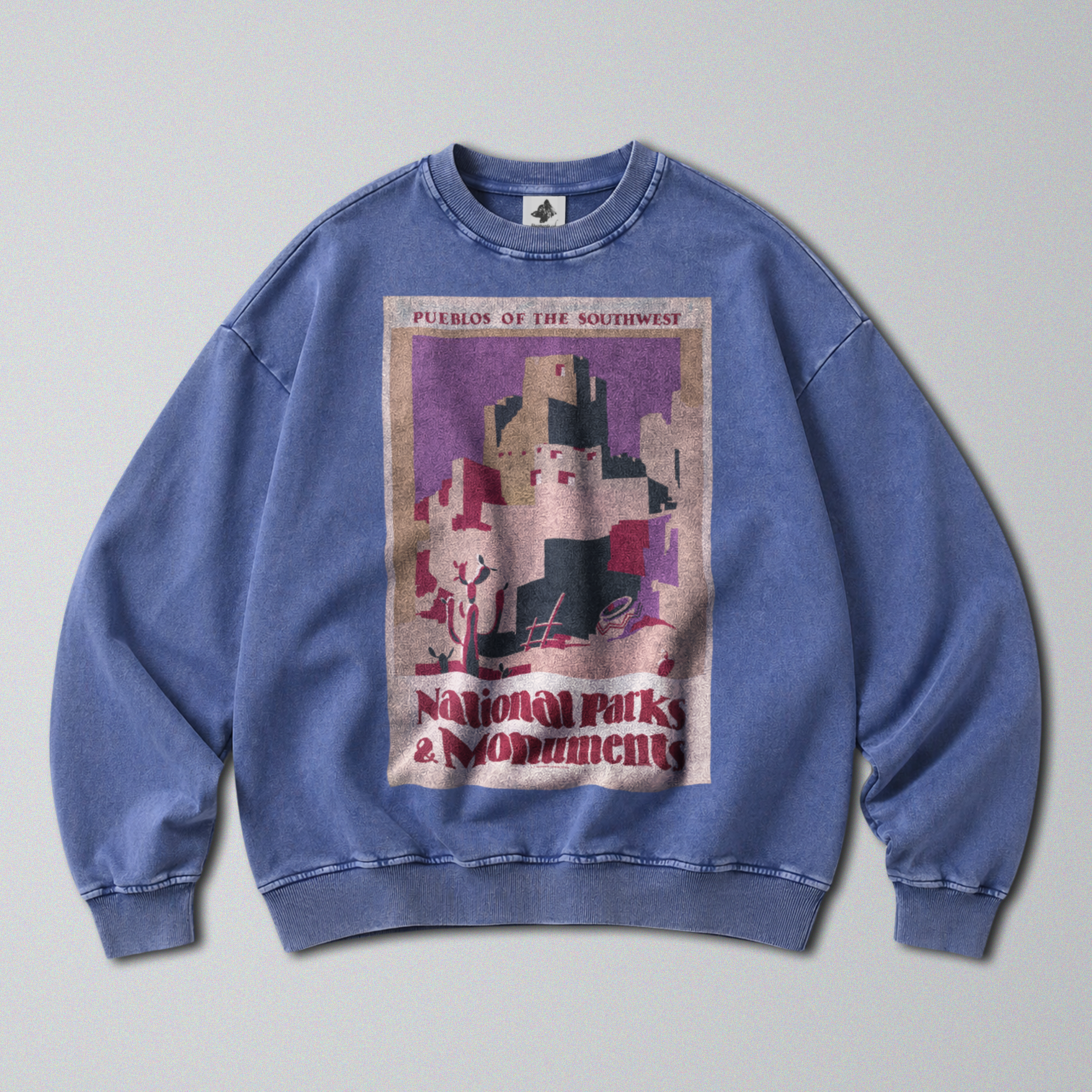 Oversized Snow Washed Cotton Sweatshirt - Pueblos of the Southwest Print