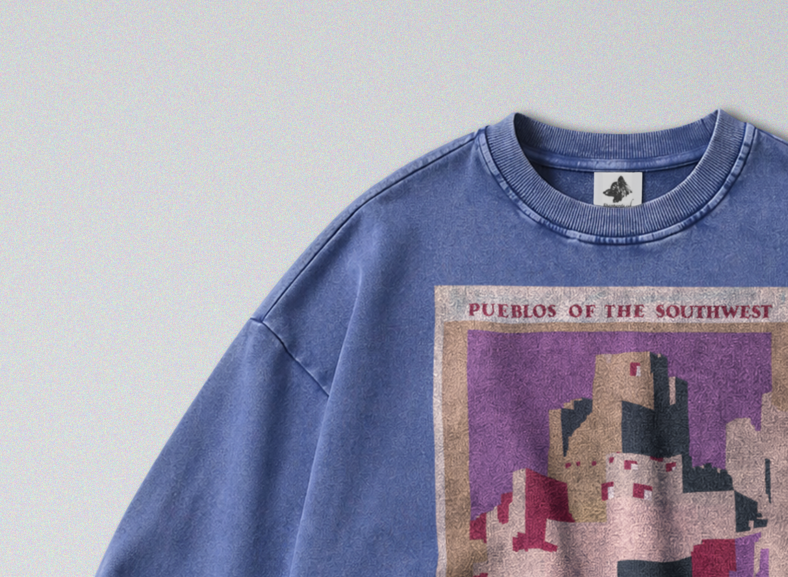 Oversized Snow Washed Cotton Sweatshirt - Pueblos of the Southwest Print