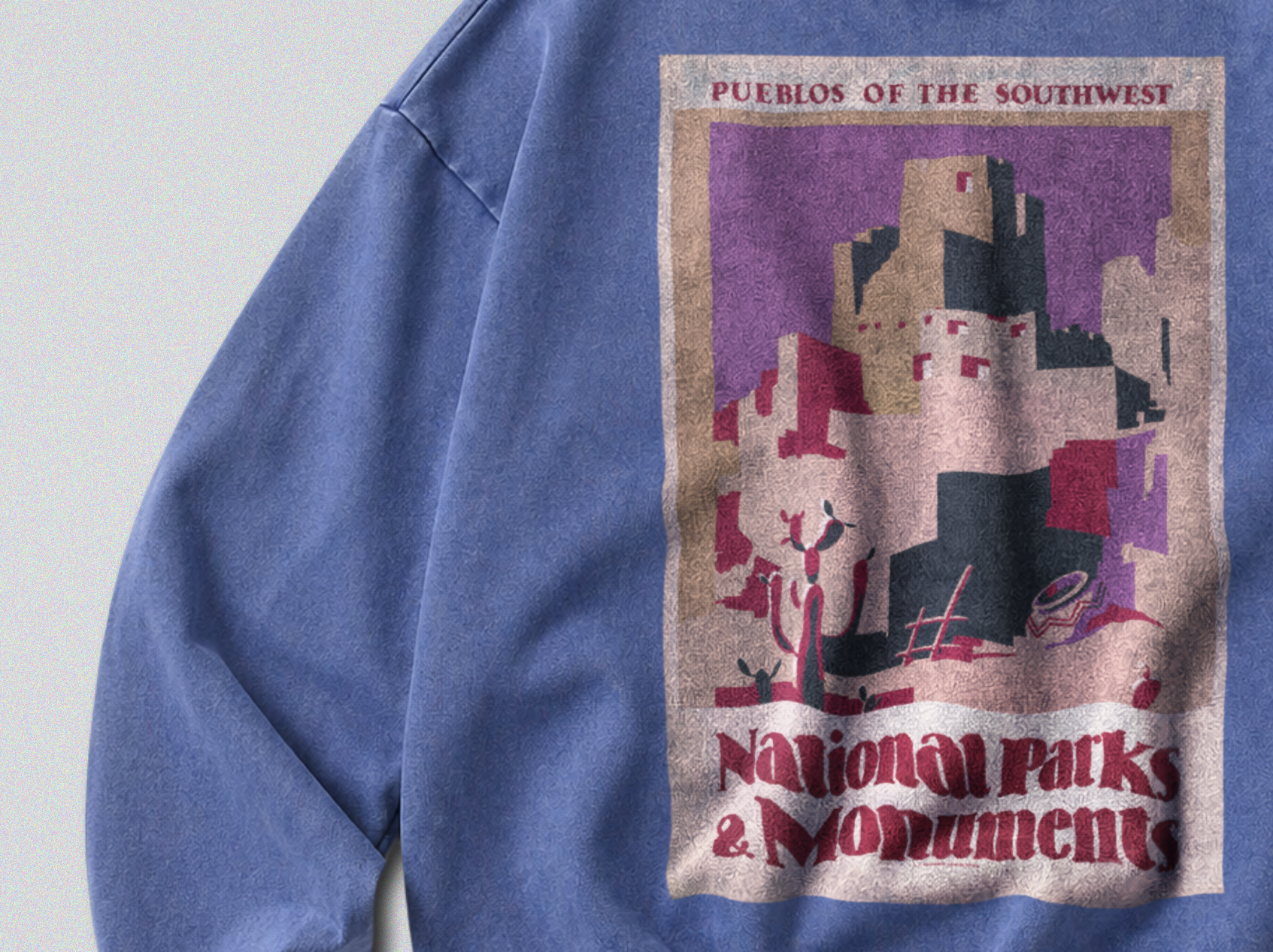 Oversized Snow Washed Cotton Sweatshirt - Pueblos of the Southwest Print