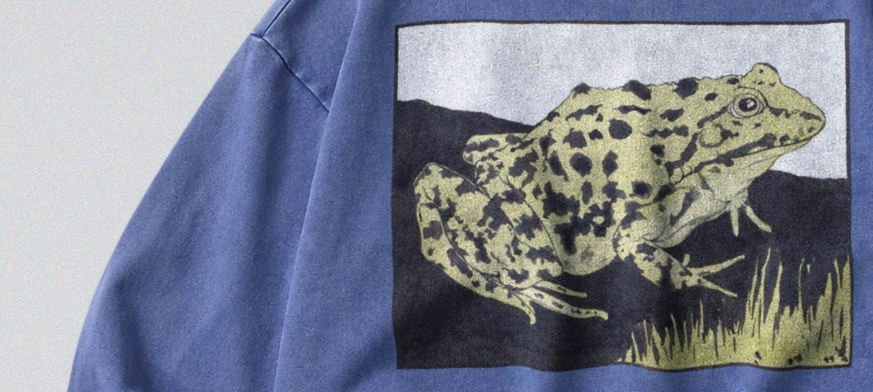 Oversized Snow Washed Cotton Sweatshirt - Spotted Bullfrog Print