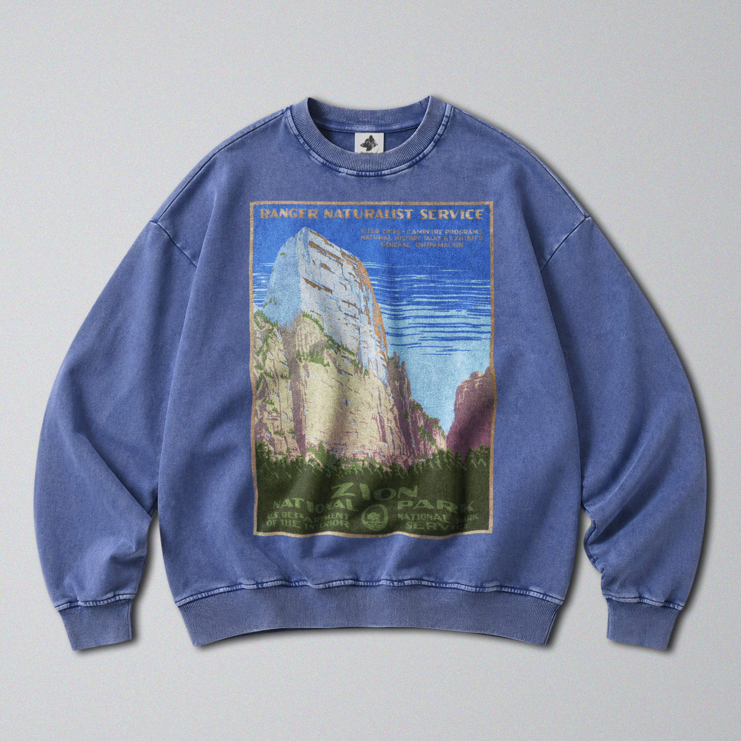 Oversized Snow Washed Cotton Sweatshirt - Zion National Park Print